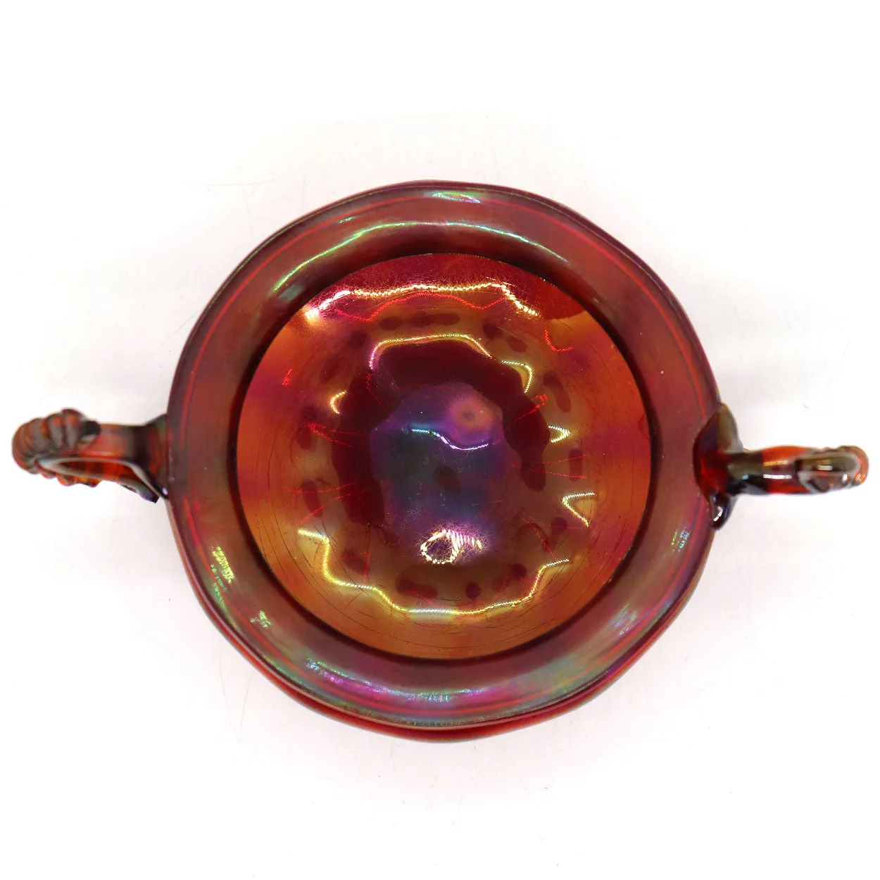 Small Italian Venetian Glass Iridescent Ruby Red Two-Handle Bowl