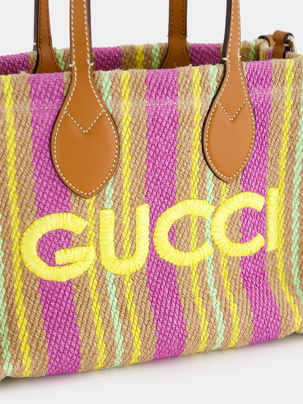 Small Jute Tote with Gucci Patch