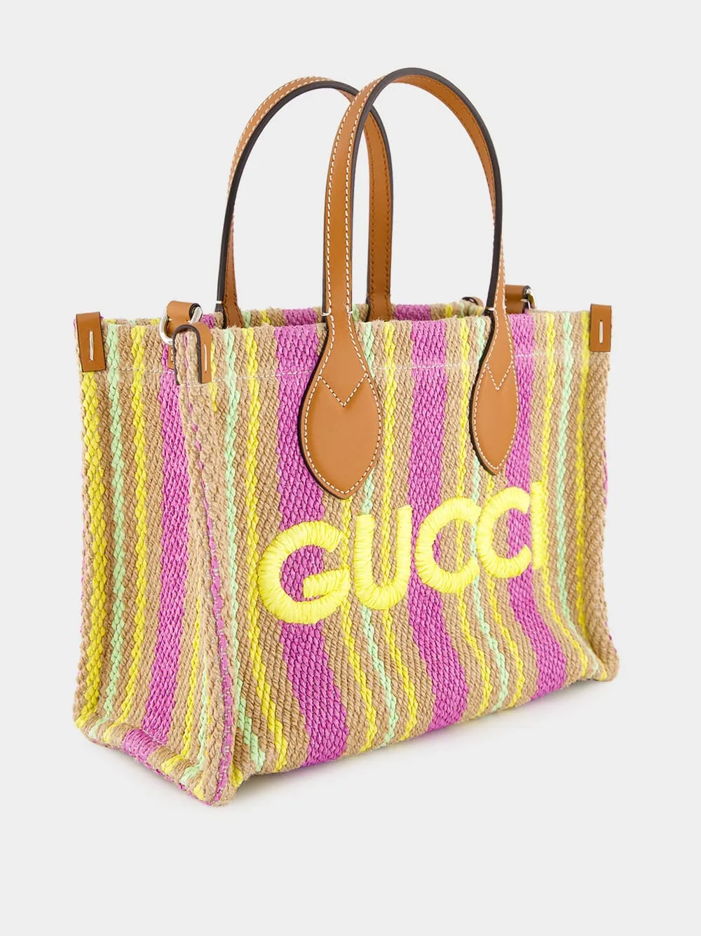 Small Jute Tote with Gucci Patch