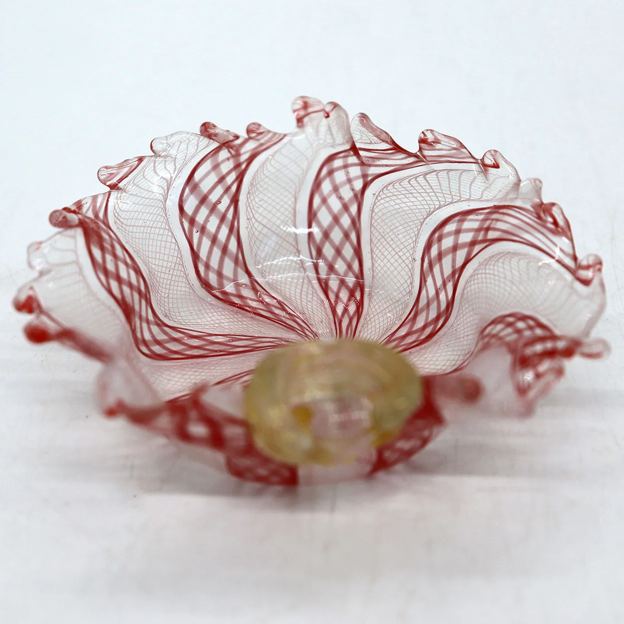 Small Vintage Italian Murano Zanfirico Glass Leaf Form Bowl