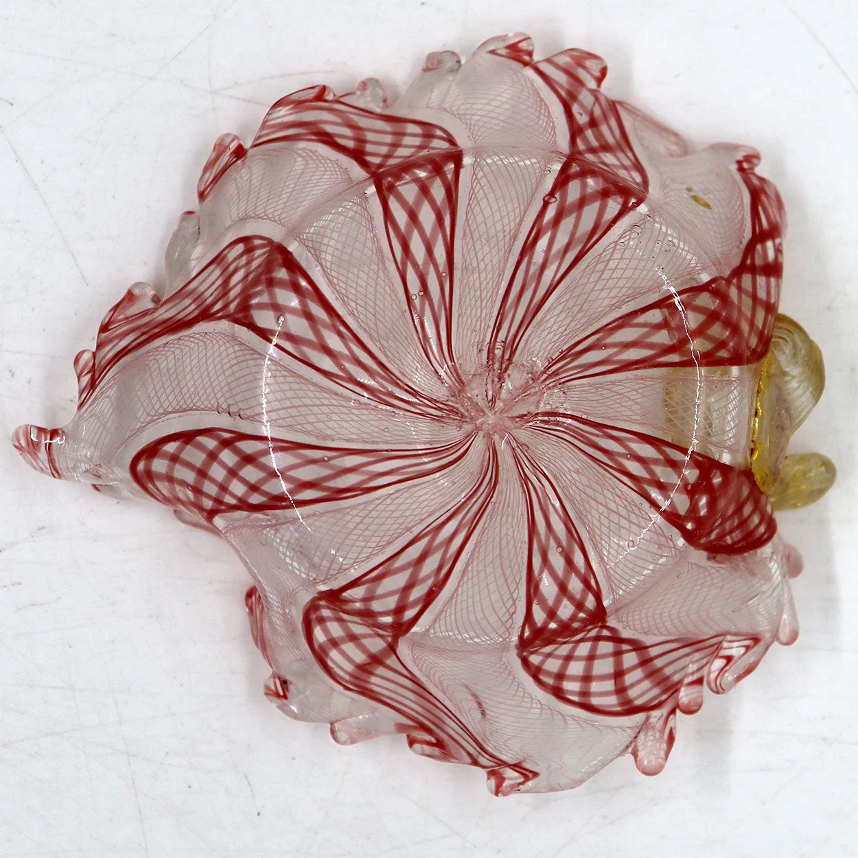 Small Vintage Italian Murano Zanfirico Glass Leaf Form Bowl