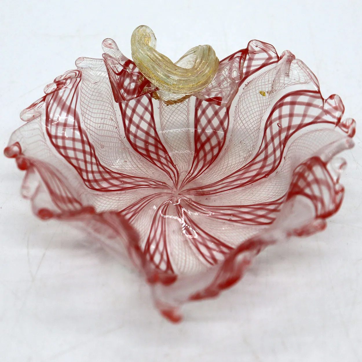 Small Vintage Italian Murano Zanfirico Glass Leaf Form Bowl