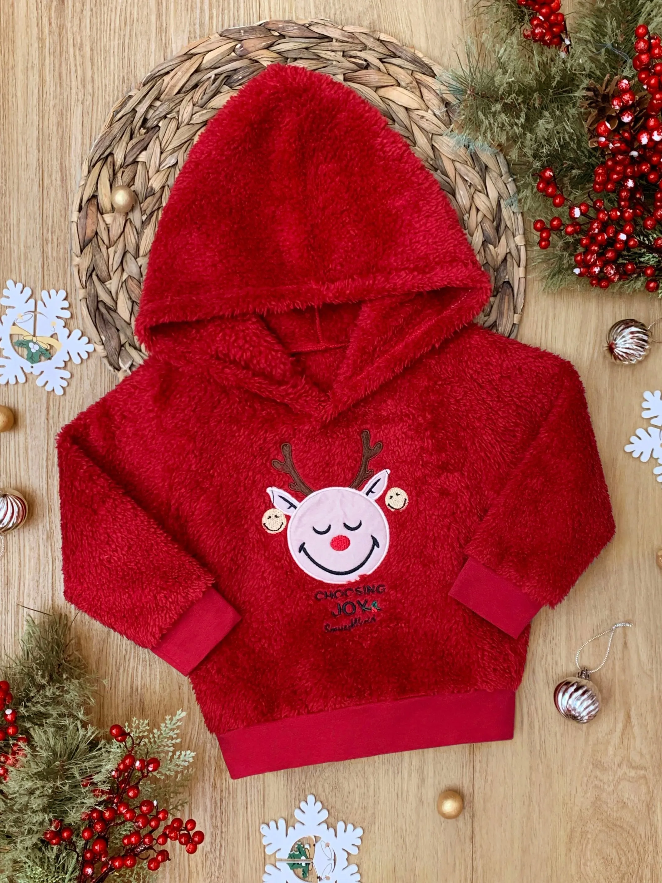 SmileyWorld Choosing Joy Reindeer Sherpa Hoodie