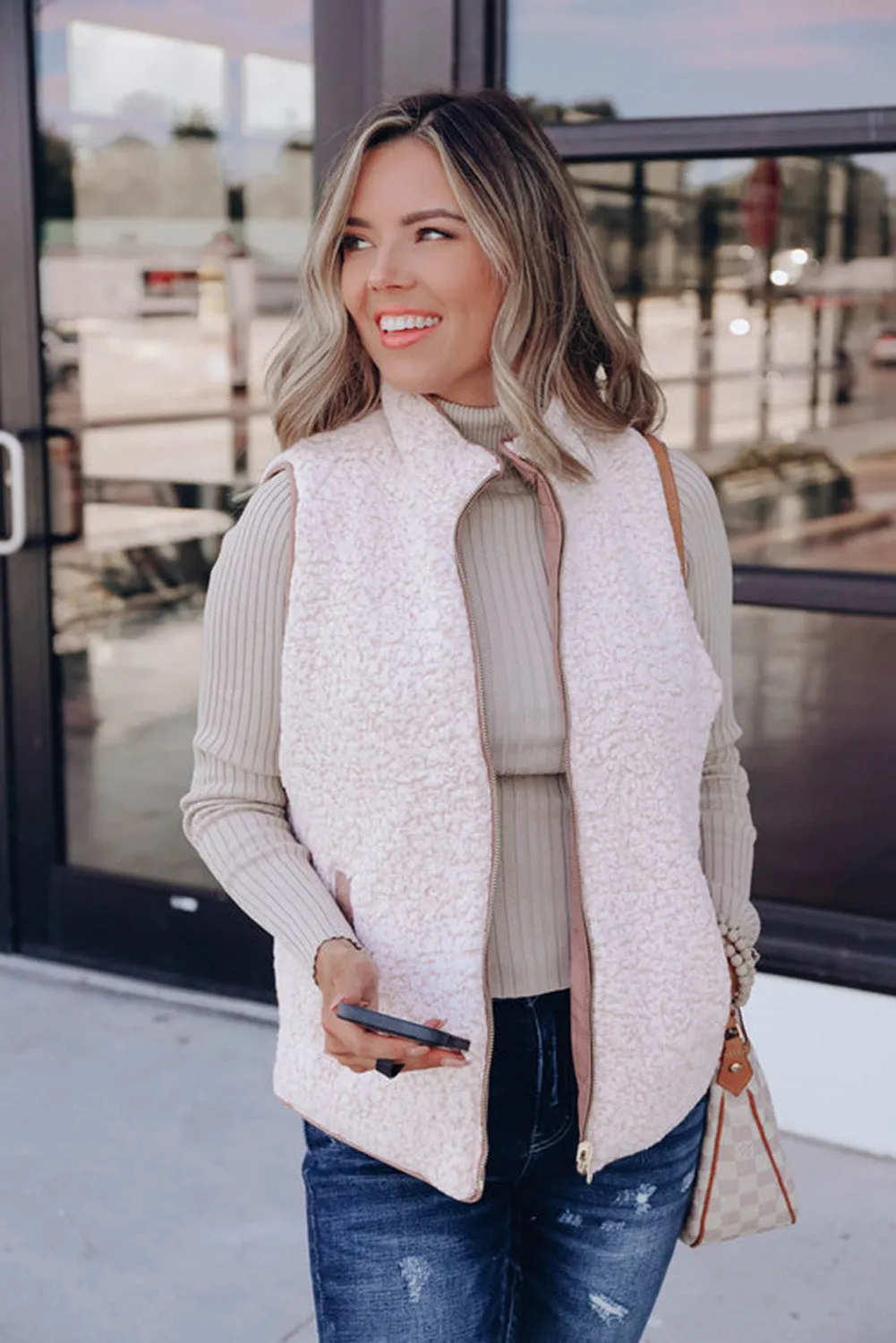 Smoke Gray Fleece Lined Quilted Vest Jacket
