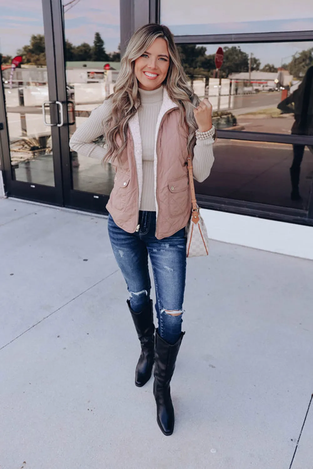 Smoke Gray Fleece Lined Quilted Vest Jacket