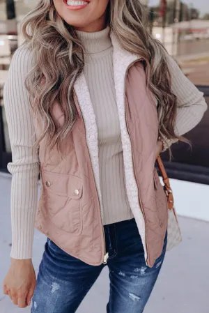 Smoke Gray Fleece Lined Quilted Vest Jacket
