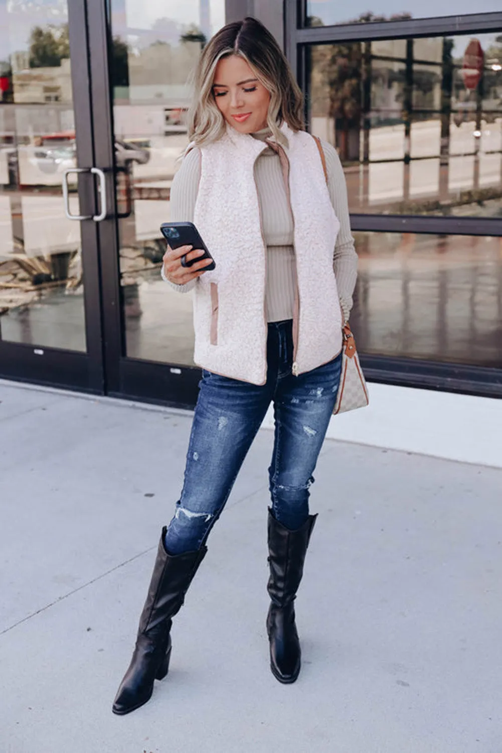 Smoke Gray Fleece Lined Quilted Vest Jacket