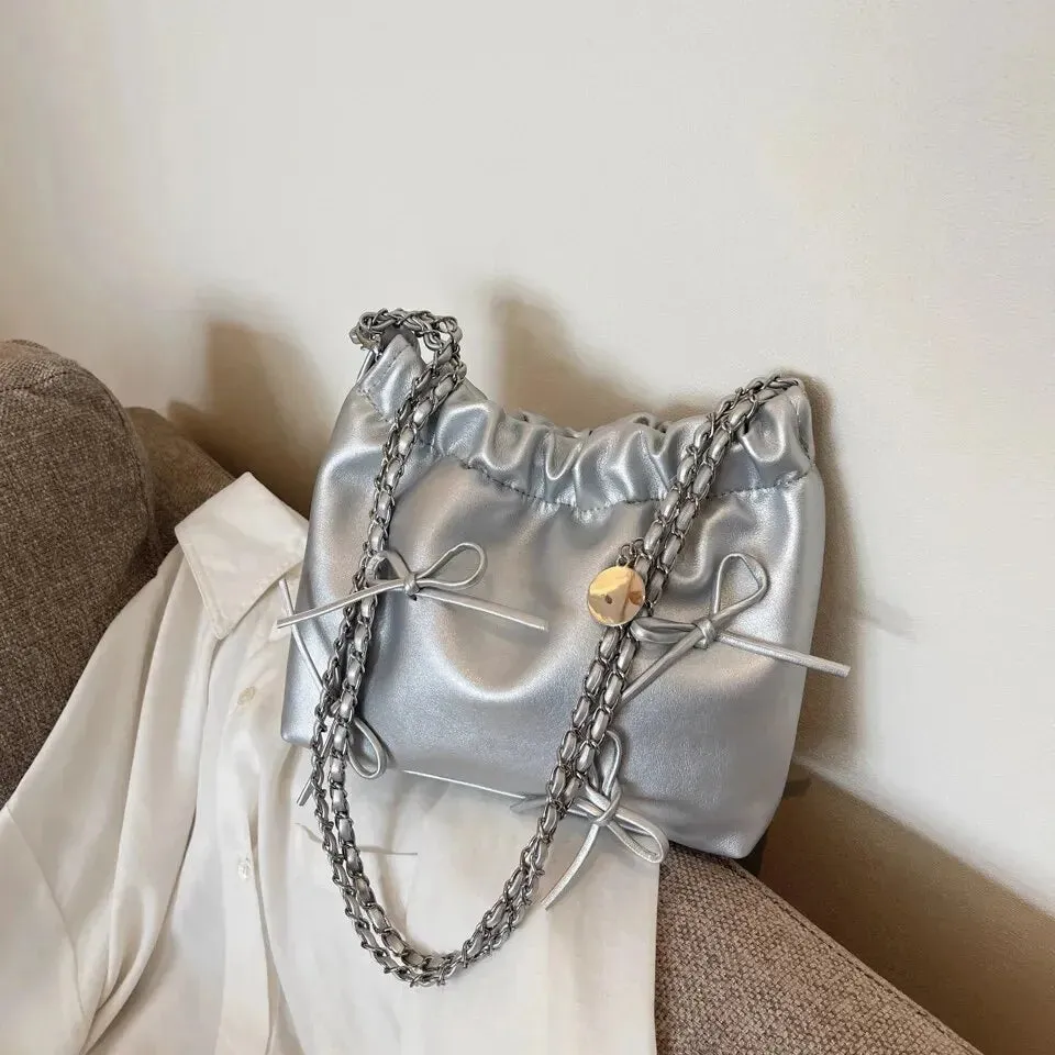 Solid Color Chain Bucket Bag, Fashionable Single Shoulder Women's Bag, Versatile Crossbody Bag