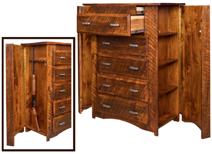 Sportsman - Rough Cut Maple Chest of Drawers w/ Hidden Storage & Gun Rack
