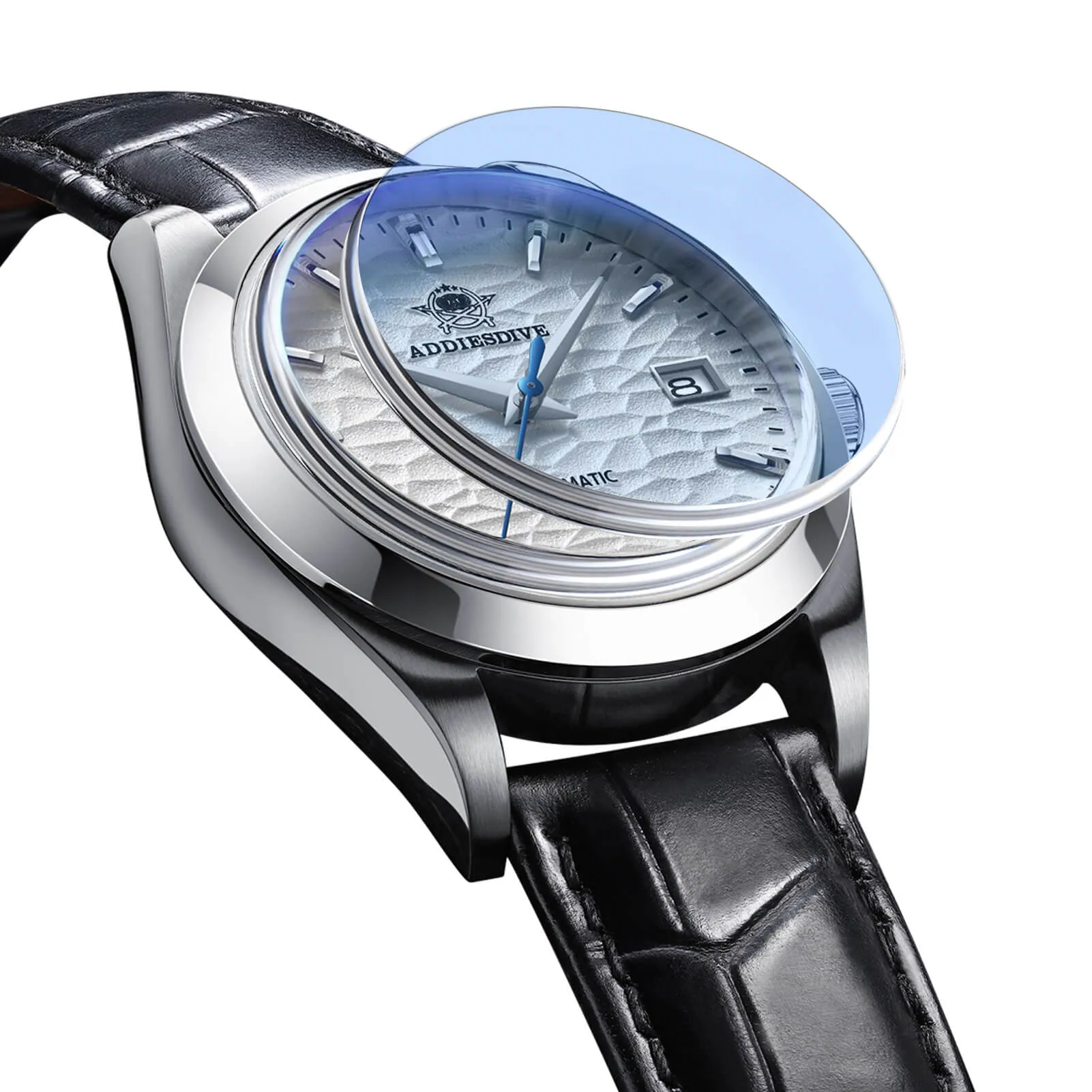 ★Spring Sale★ADDIESDIVE Men's Stainless Steel White Dial  with Black Leather Strap AD2118