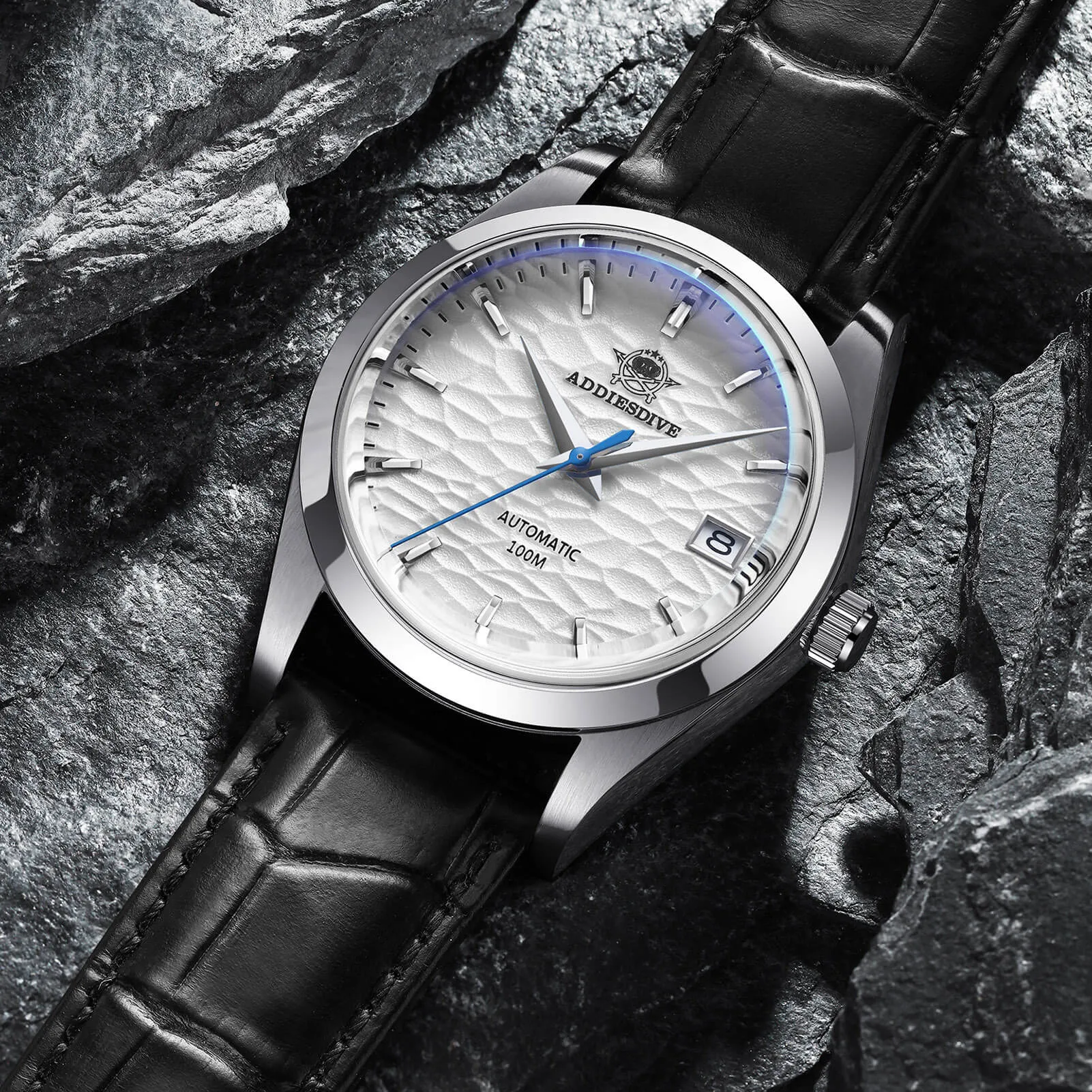 ★Spring Sale★ADDIESDIVE Men's Stainless Steel White Dial  with Black Leather Strap AD2118