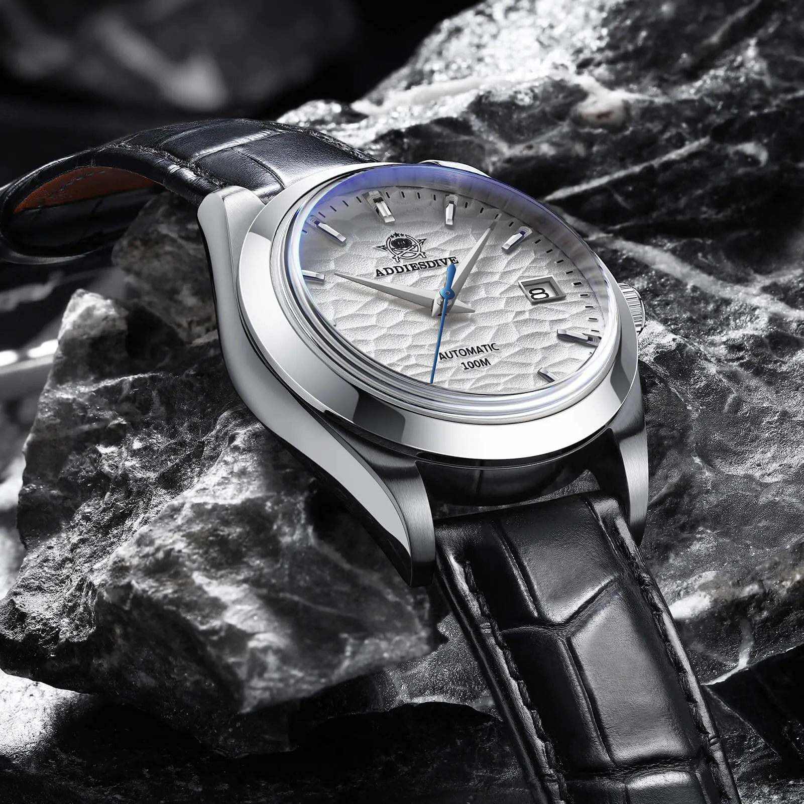 ★Spring Sale★ADDIESDIVE Men's Stainless Steel White Dial  with Black Leather Strap AD2118