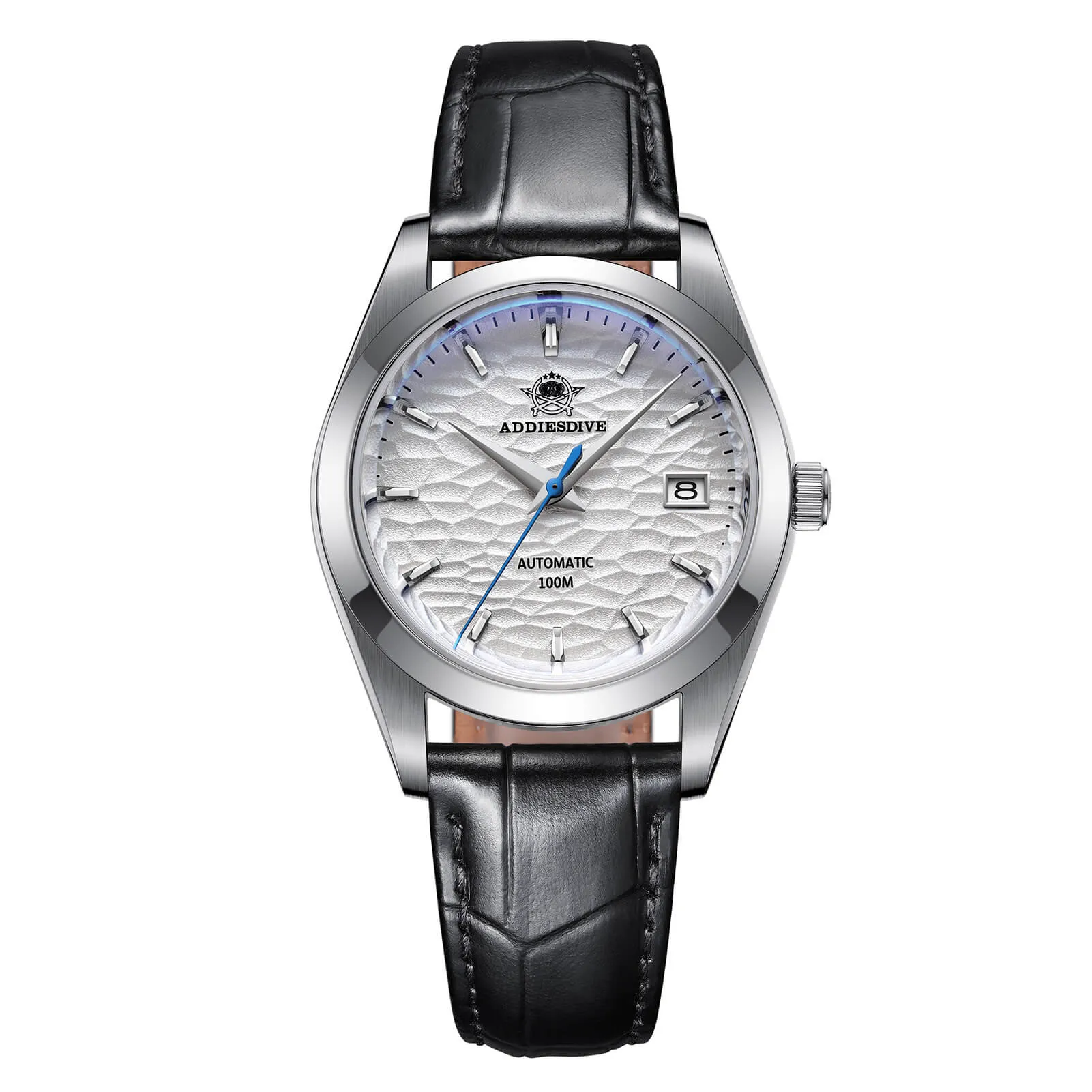 ★Spring Sale★ADDIESDIVE Men's Stainless Steel White Dial  with Black Leather Strap AD2118