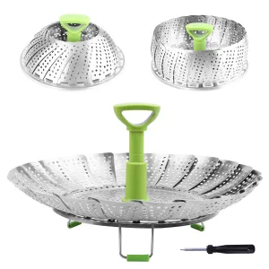 Steamer Basket Stainless Steel Vegetable Steamer Basket Folding Steamer Insert for Veggie Fish Seafood Cooking, Expandable to Fit Various Size Pot (6" to 11")
