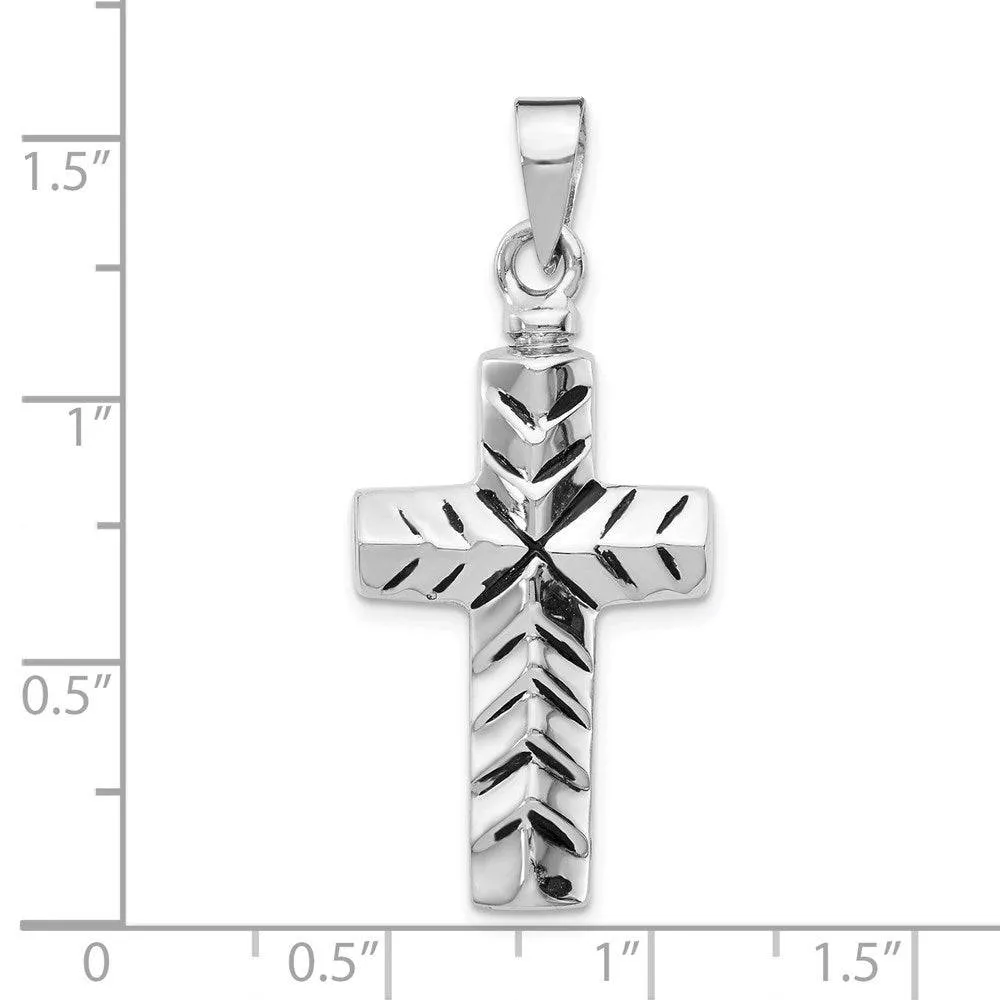 Sterling Silver Enameled Cross Ash Holder Pendant - Memorial Keepsake Jewelry