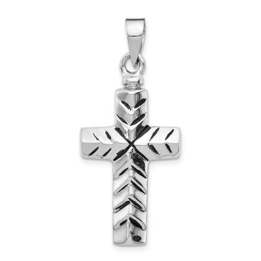 Sterling Silver Enameled Cross Ash Holder Pendant - Memorial Keepsake Jewelry