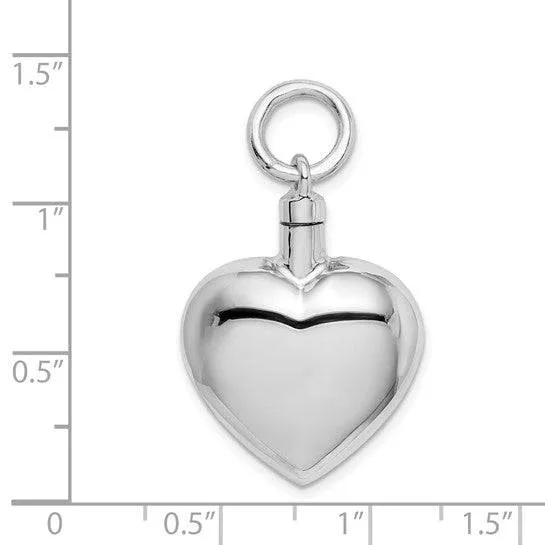Sterling Silver Polished Heart Ash Holder Pendant - Memorial Keepsake Jewelry