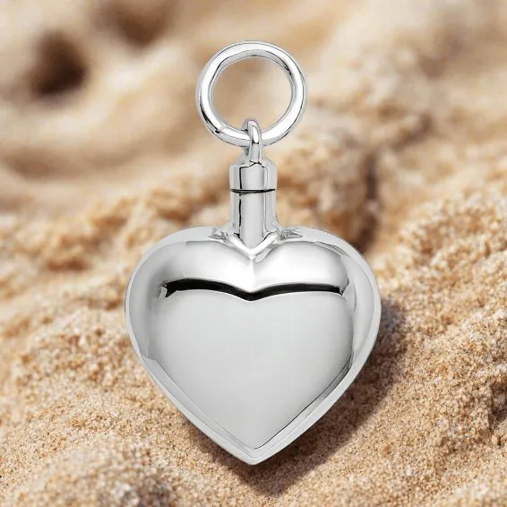 Sterling Silver Polished Heart Ash Holder Pendant - Memorial Keepsake Jewelry