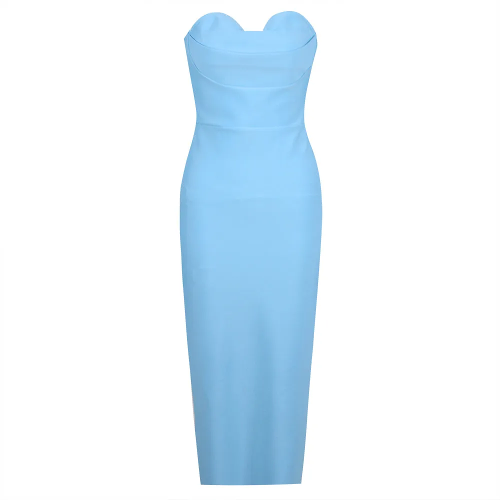 Strapless Sleeveless Plain Midi Bandage Dress