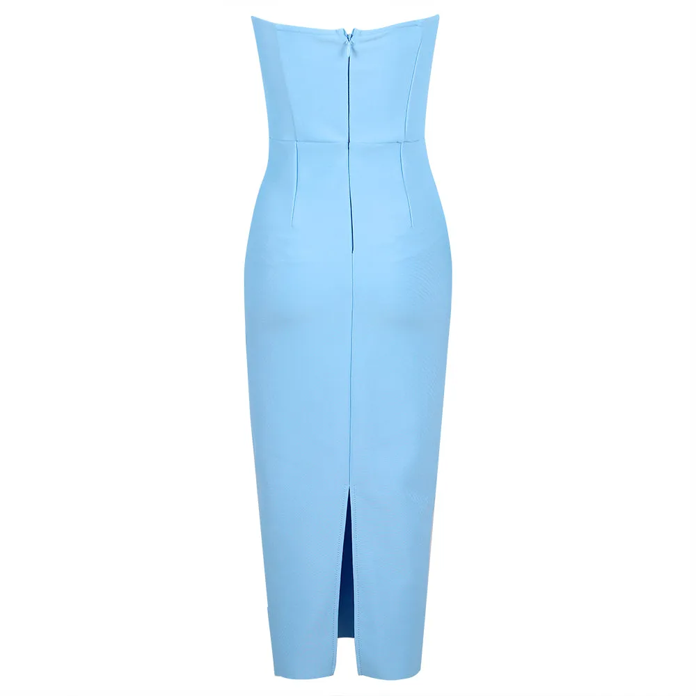 Strapless Sleeveless Plain Midi Bandage Dress