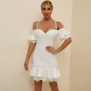 Strappy Short Sleeve Frill Mini Bandage Dress