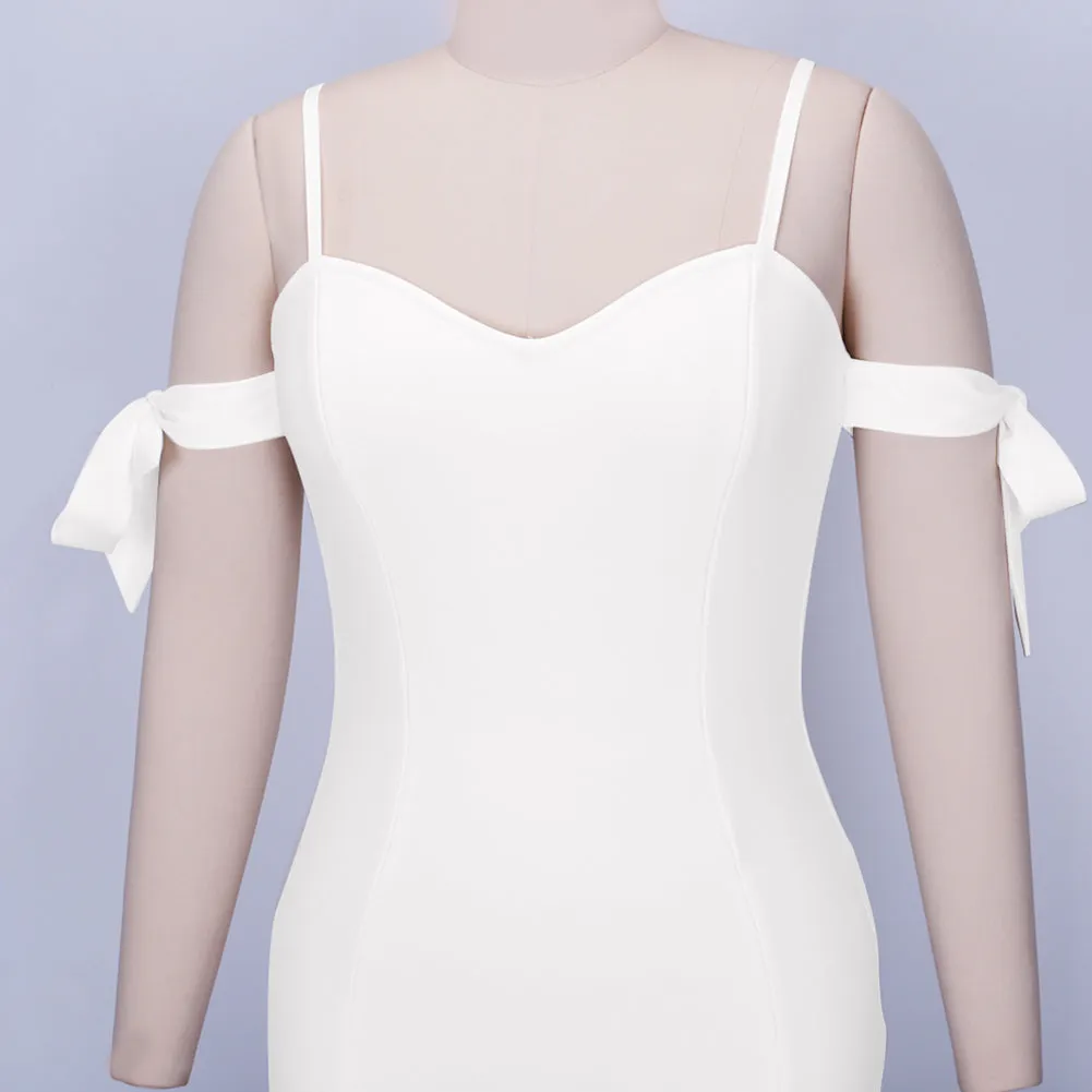 Strappy Short Sleeve Plain Midi Bandage Dress