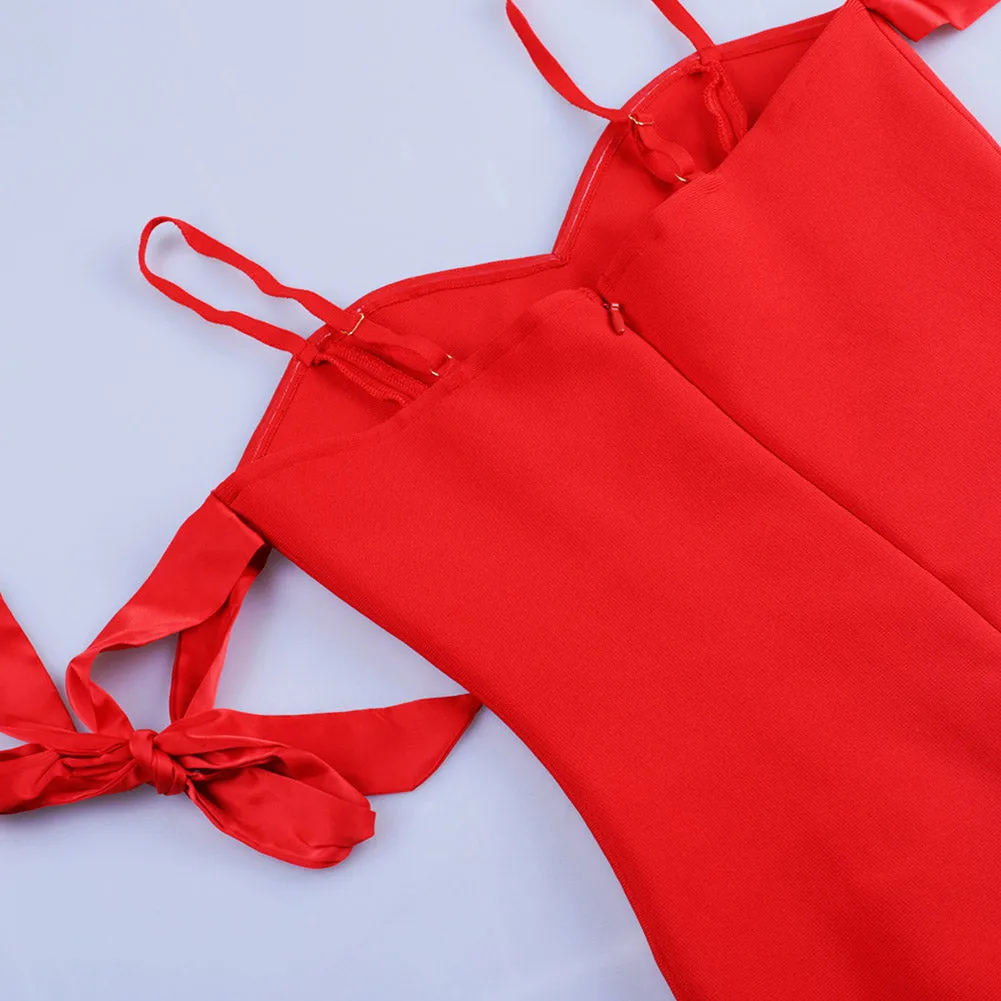 Strappy Short Sleeve Plain Midi Bandage Dress