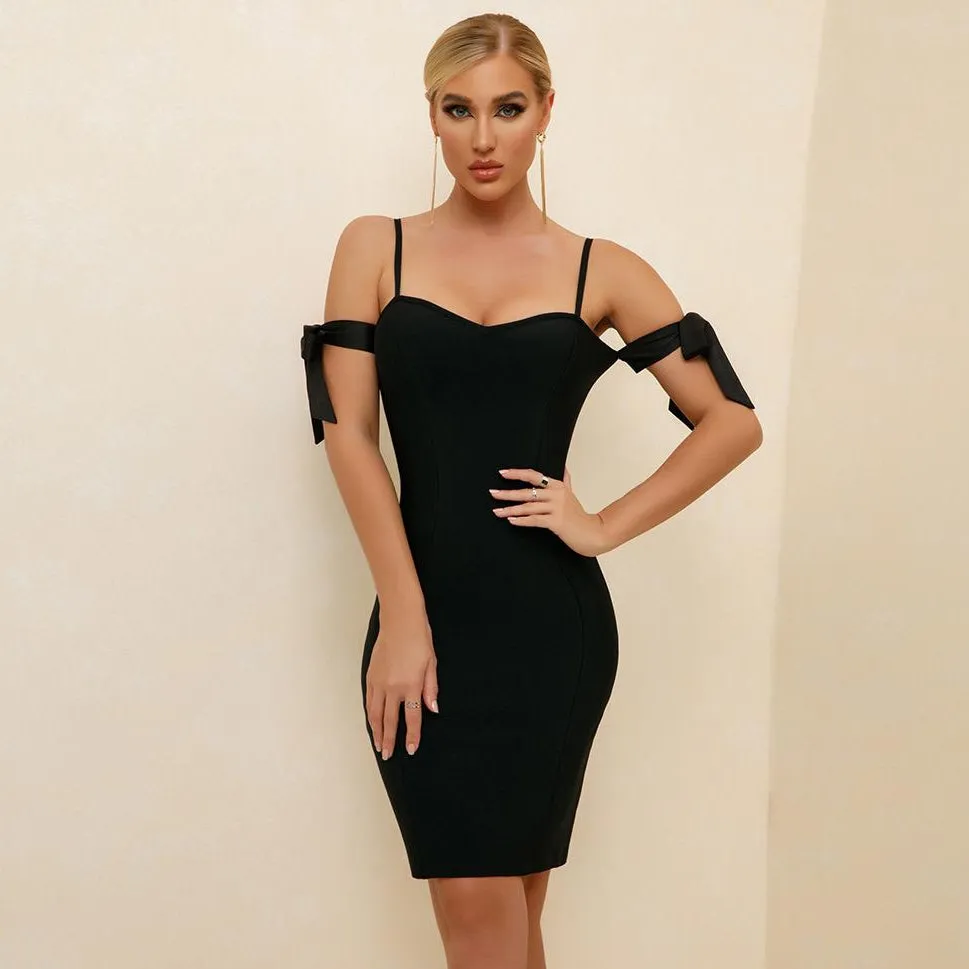 Strappy Short Sleeve Plain Midi Bandage Dress