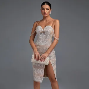 Strappy Sleeveless Tassels Midi Bodycon Dress