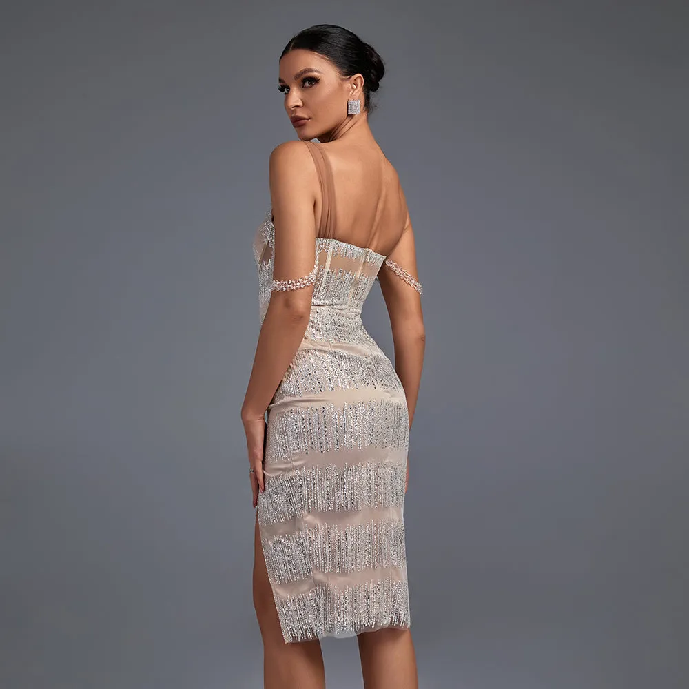 Strappy Sleeveless Tassels Midi Bodycon Dress