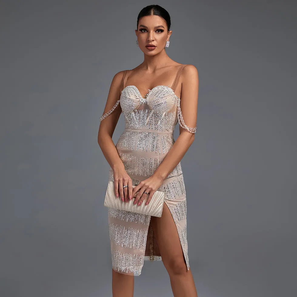Strappy Sleeveless Tassels Midi Bodycon Dress