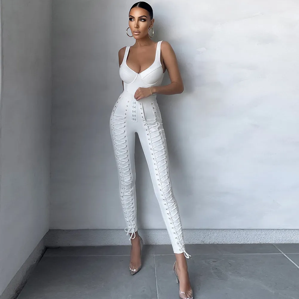 Strappy Sleeveless Tie Bandage Set (Bodysuit&Pants)