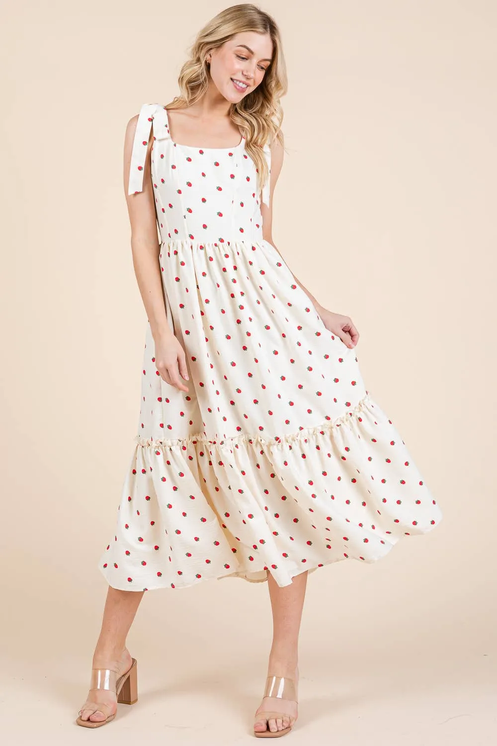 STRAWBERRY TIERED MIDI SUNDRESS