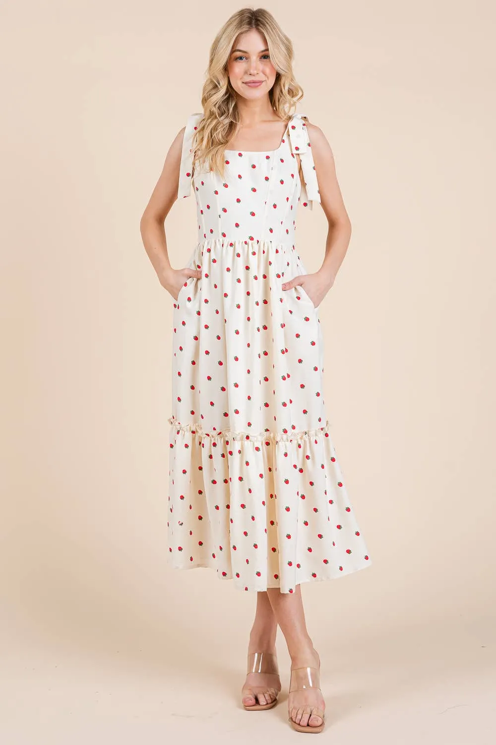 STRAWBERRY TIERED MIDI SUNDRESS
