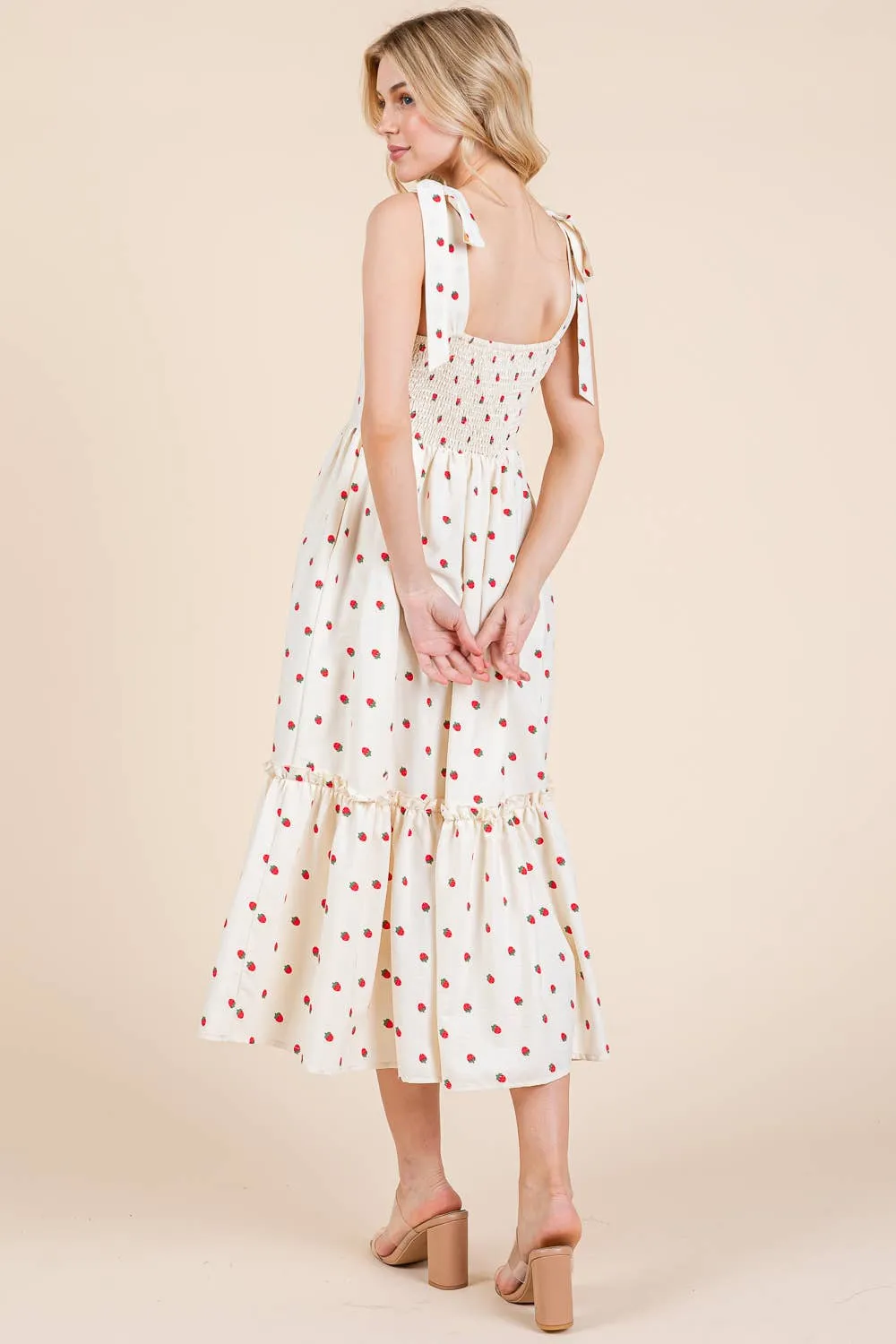 STRAWBERRY TIERED MIDI SUNDRESS