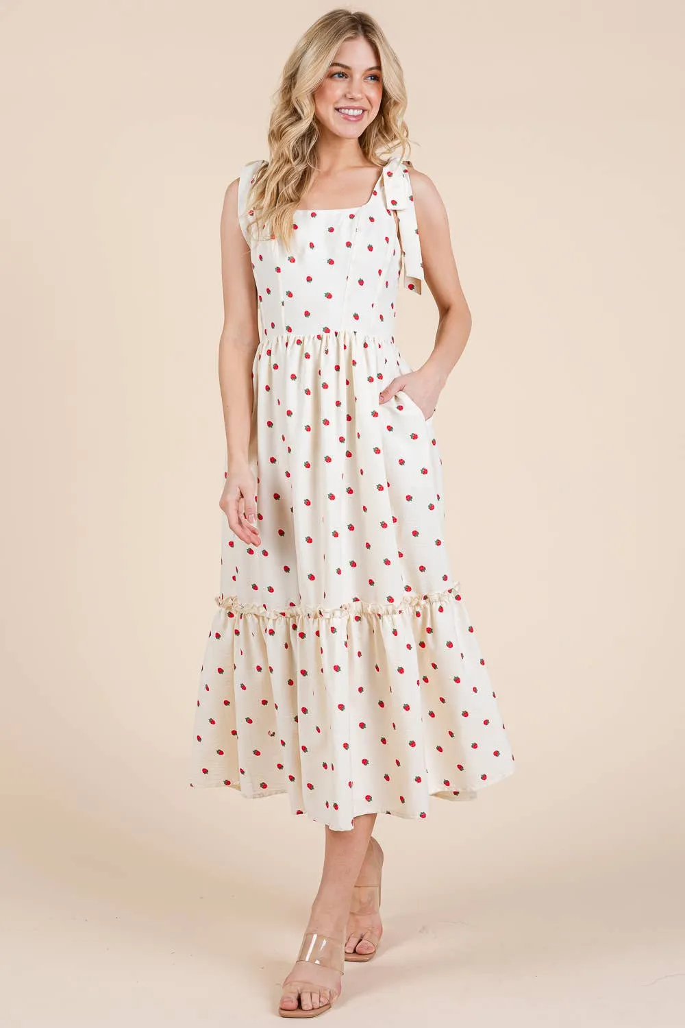STRAWBERRY TIERED MIDI SUNDRESS