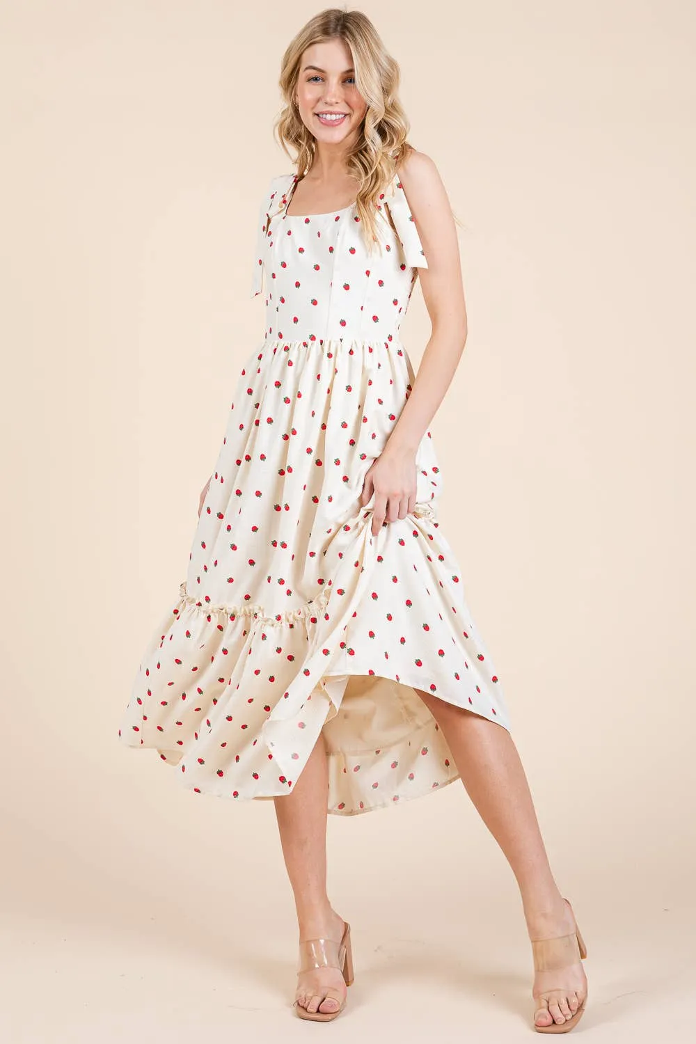 STRAWBERRY TIERED MIDI SUNDRESS