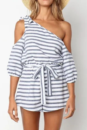 Stripe Knot One Shoulder Romper