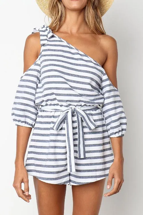 Stripe Knot One Shoulder Romper