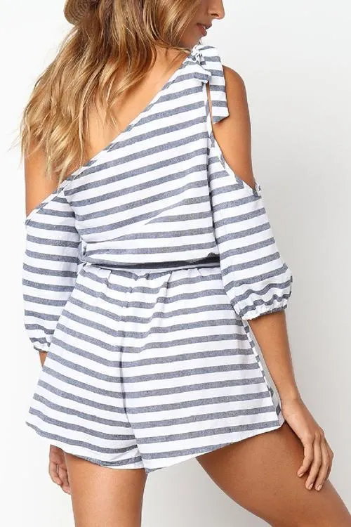 Stripe Knot One Shoulder Romper