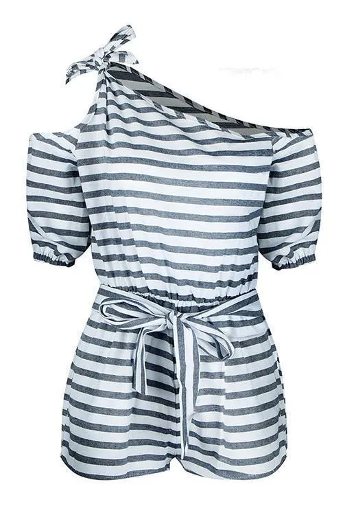 Stripe Knot One Shoulder Romper