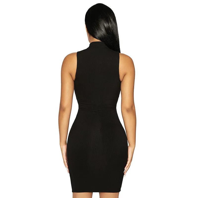 Sultry Sleeveless Cutout High-Neck Bodycon Mini Dress