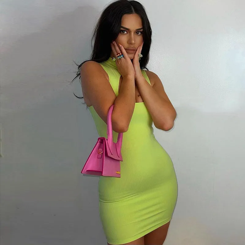 Sultry Sleeveless Cutout High-Neck Bodycon Mini Dress