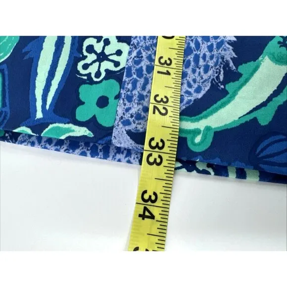 Talbots Dress Womens 2P Sleeveless Blue Fish Stretch Tropical Lined Fringe NEW