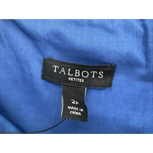 Talbots Dress Womens 2P Sleeveless Blue Fish Stretch Tropical Lined Fringe NEW