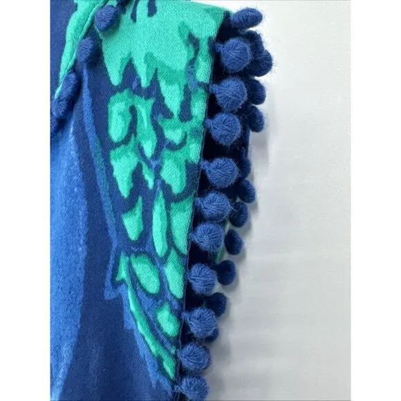 Talbots Dress Womens 2P Sleeveless Blue Fish Stretch Tropical Lined Fringe NEW