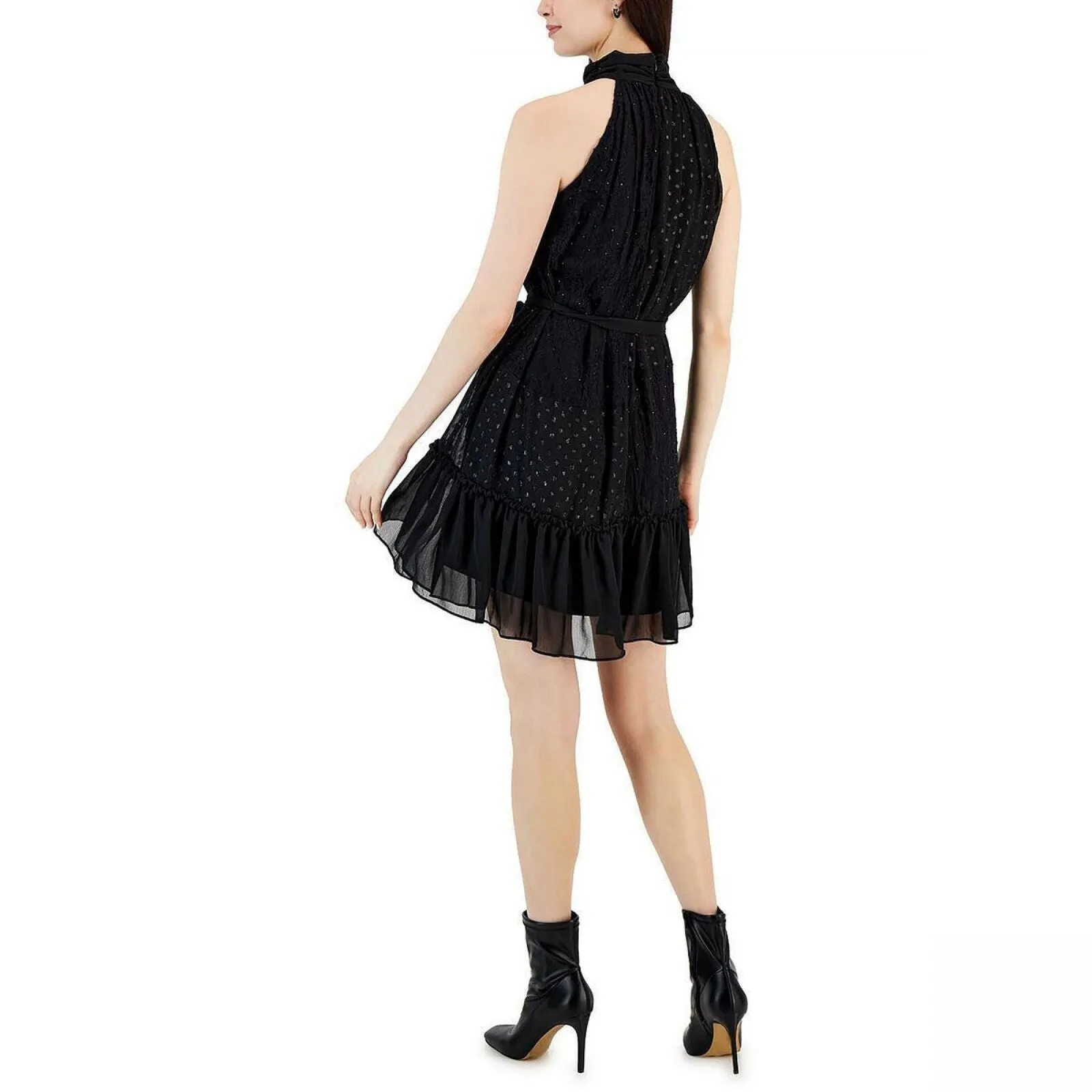 Taylor Women's Lace-Trim Belted Halter Dress 3131M Black 10