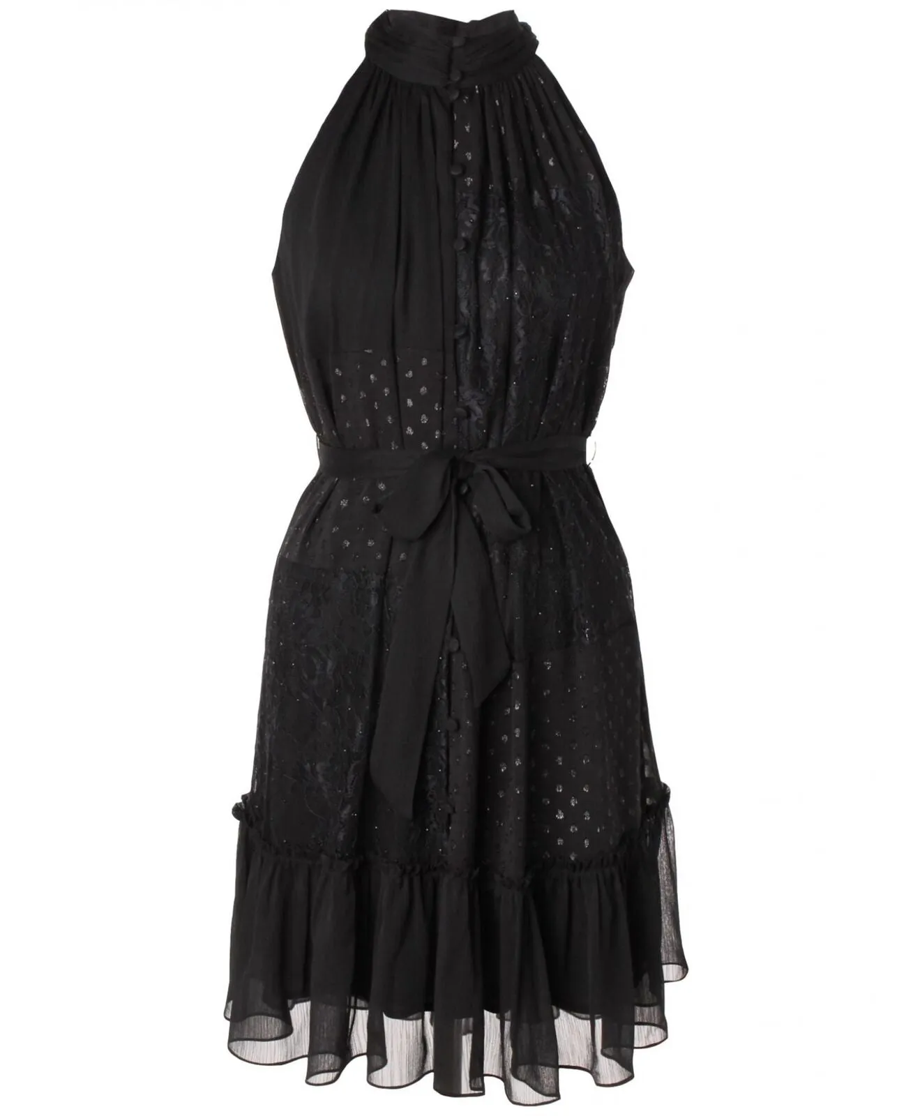Taylor Women's Lace-Trim Belted Halter Dress 3131M Black 2