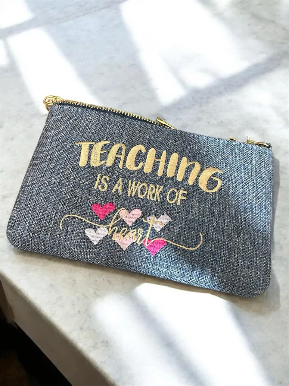 'Teaching is a Work of Heart' Dark-Grey Bag