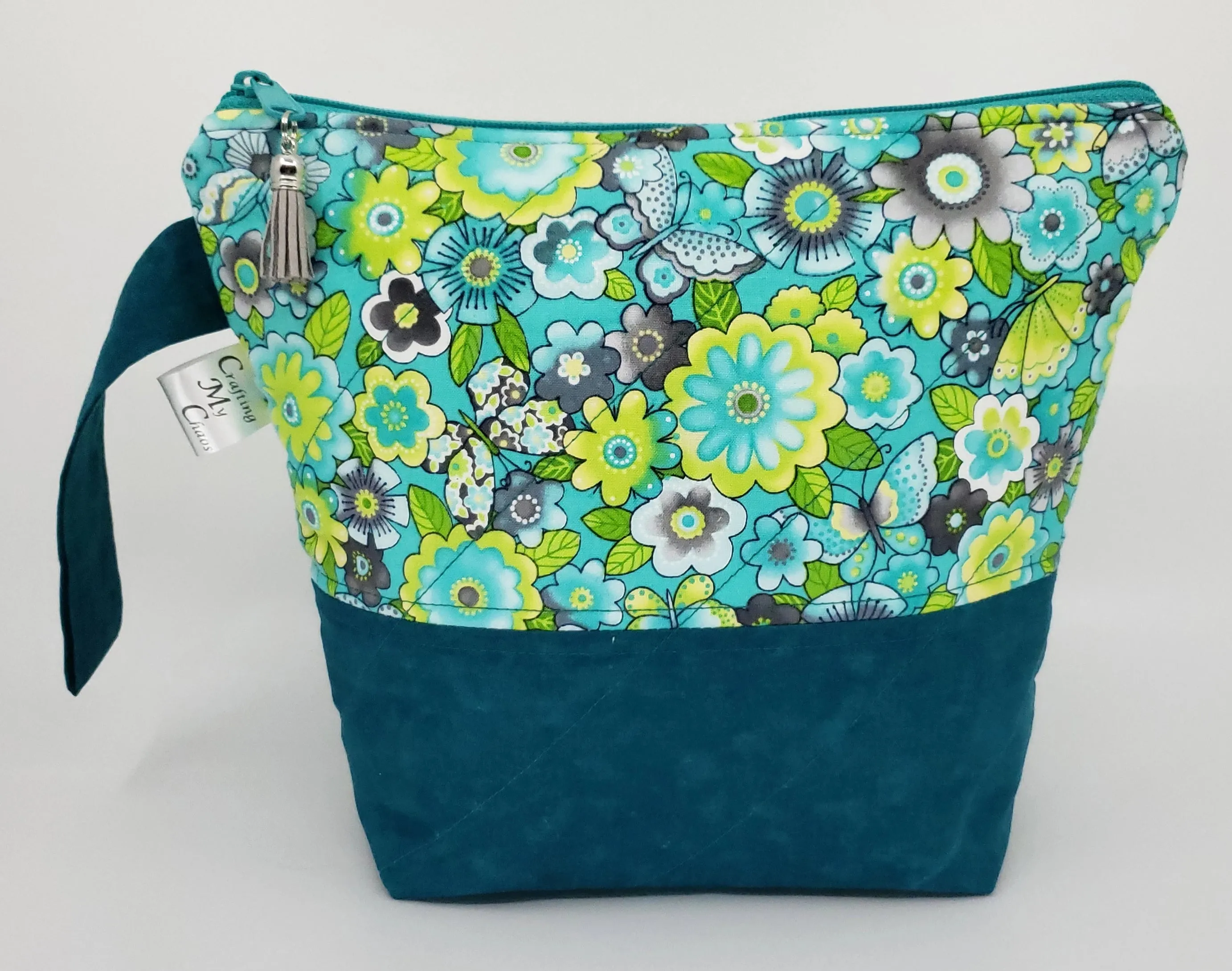 Tealish flowers - Project Bag - Small